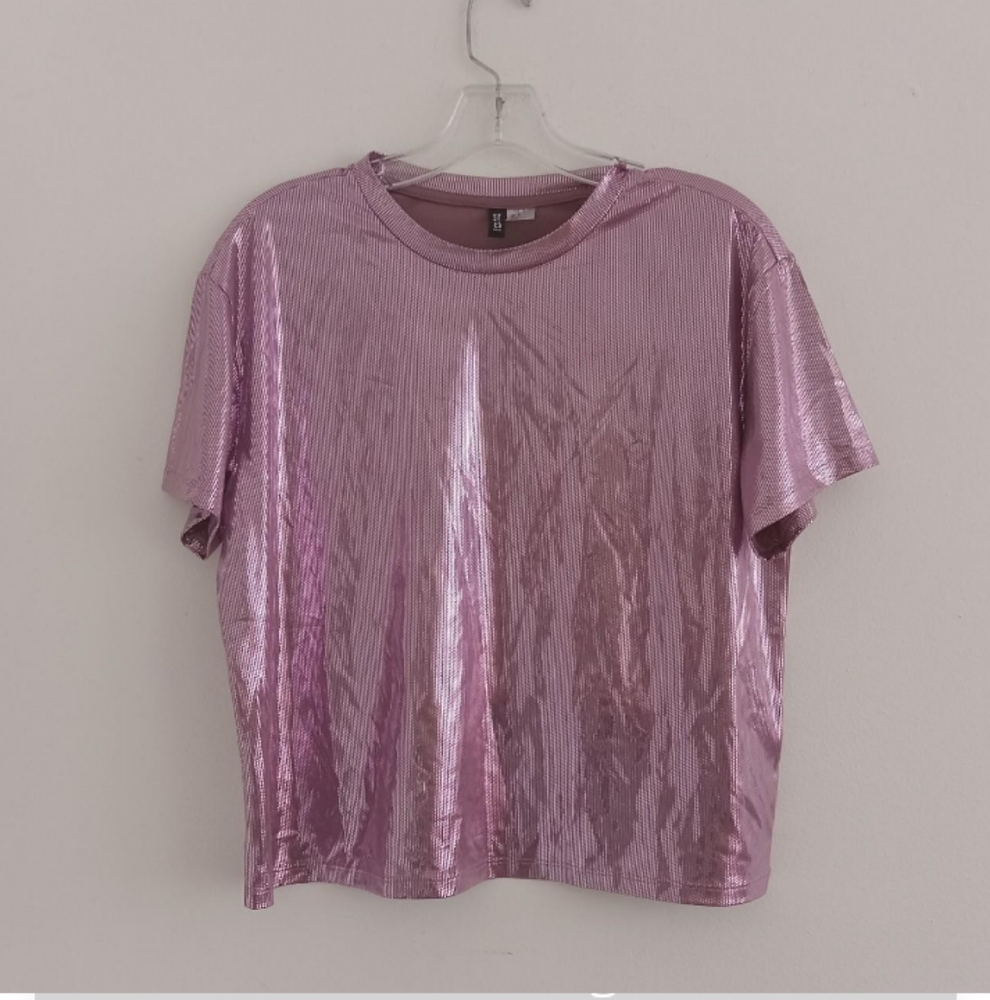H&M Metallic Pinkish Purple Disco Y2K T-shirt Top S